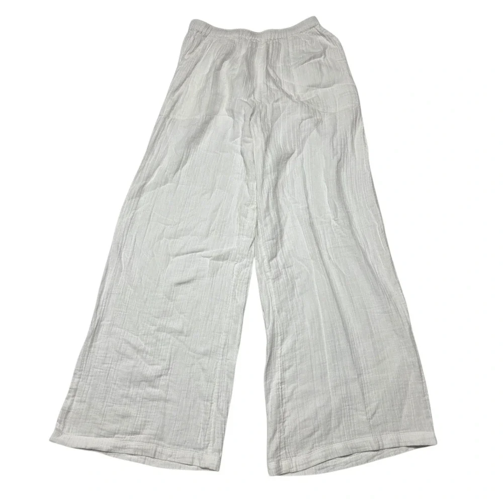 Roxy Pants Womens Medium White Cotton Gauze Wide Leg Beach Cover Up Boho